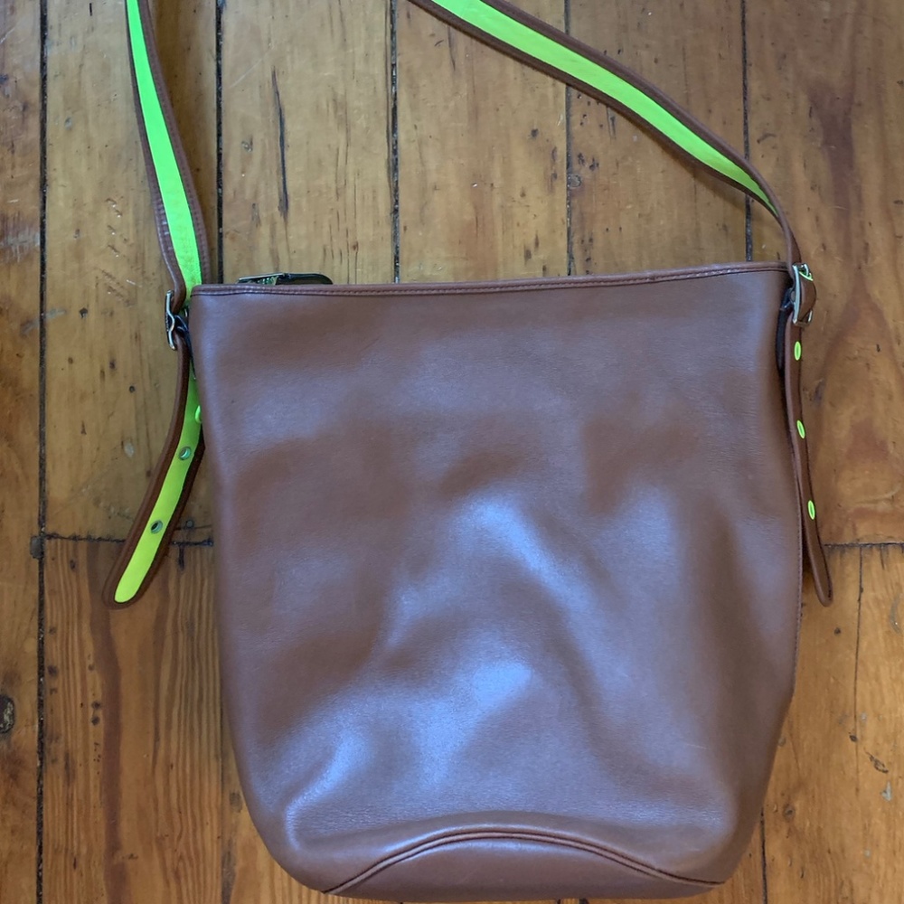 Coach Leather Bucket Bag - Brown w/ green constast